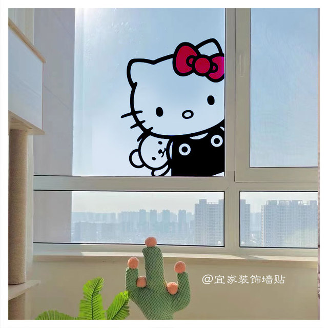 Hello Kitty Wall Sticker Cartoon For Bedroom Waterproof Door Window Glass  Stickers Room Decor Accessories Wall Decoration Black - AliExpress